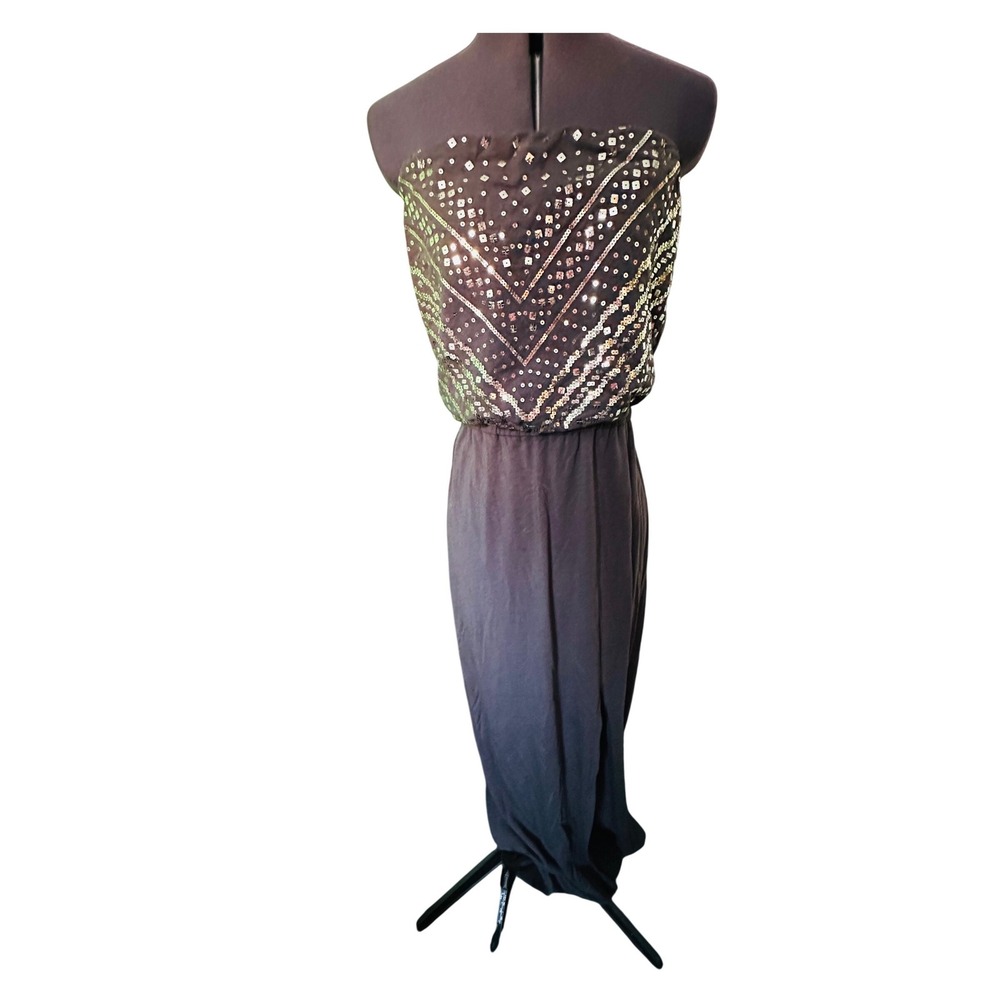 Express Black Strapless Embellished‎ Sequin Maxi Dress Jumpsuit Size S